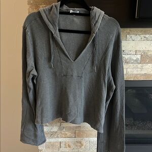 Gray Hooded Women's Top With a Hood